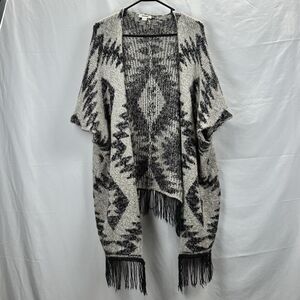 Garage Poncho Wrap Sweater Women’s XS Aztec Western Fringe Knit Oversized